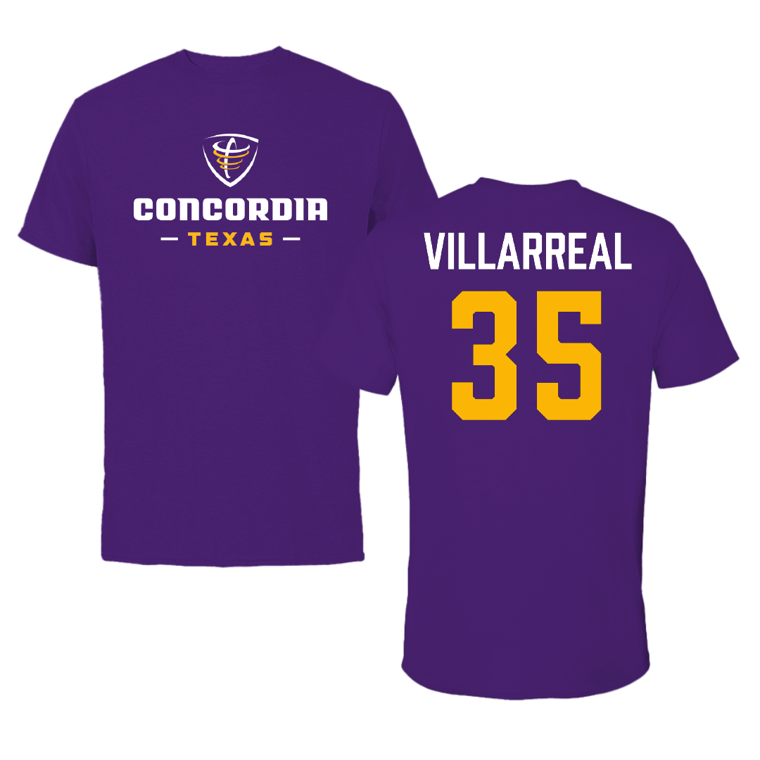 Concordia University (Texas) Baseball Purple Performance Tee - #35 Robert Villarreal