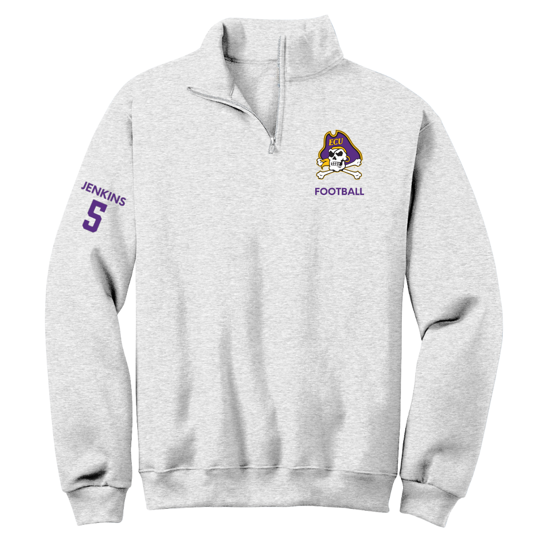 East Carolina University Football Light Gray Quarter-Zip - #5 Parker Jenkins