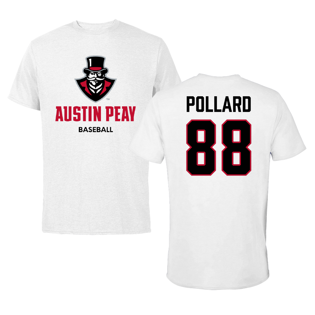 Austin Peay State University Baseball White Performance Tee - #88 Davin Pollard