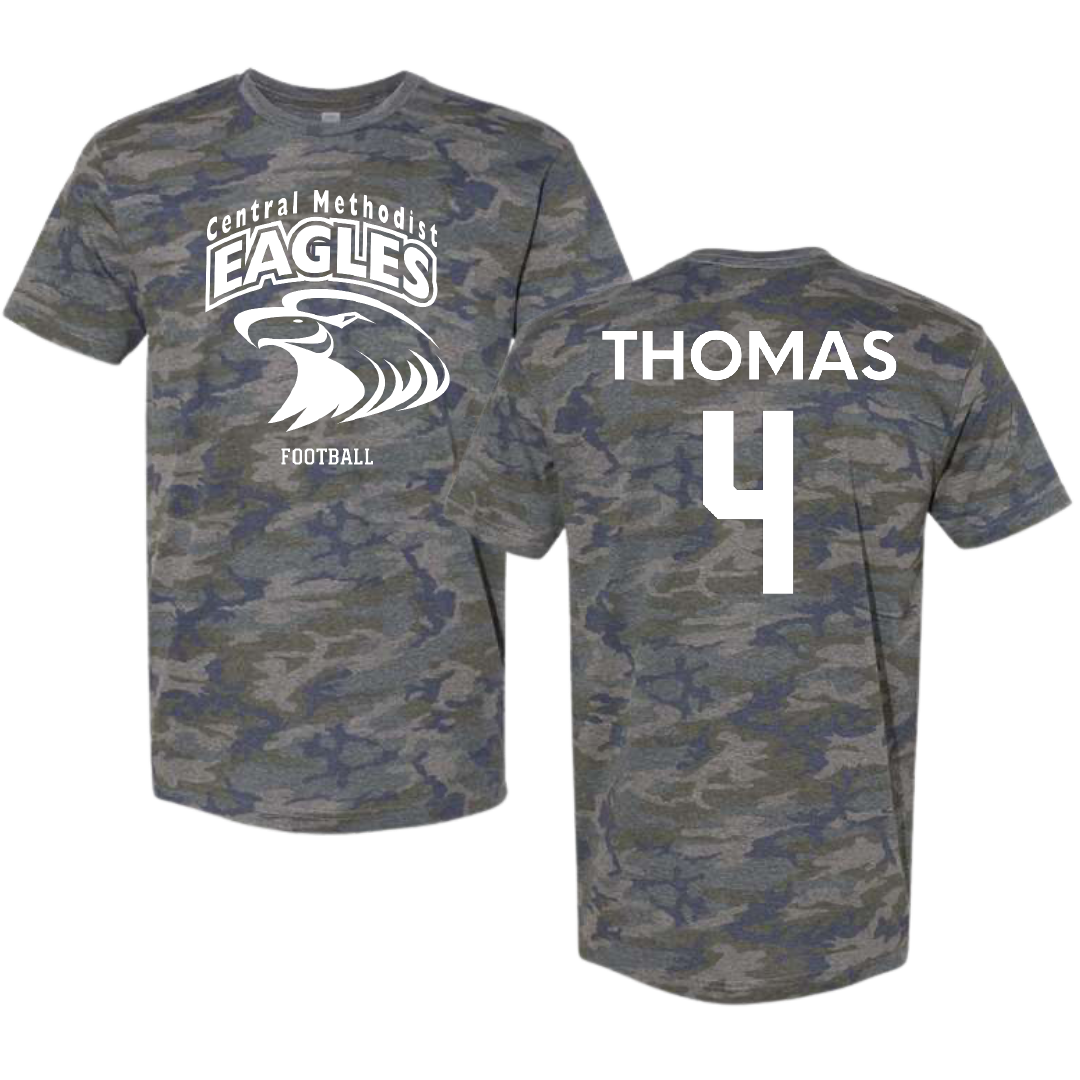 Central Methodist University Football Vintage Camo Tee - #4 Max Thomas