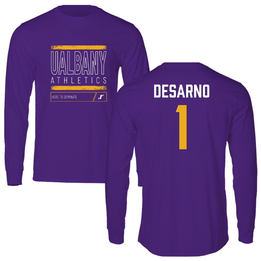 University at Albany Baseball Purple Dominate Performance Long Sleeve - #1 Patrick DeSarno
