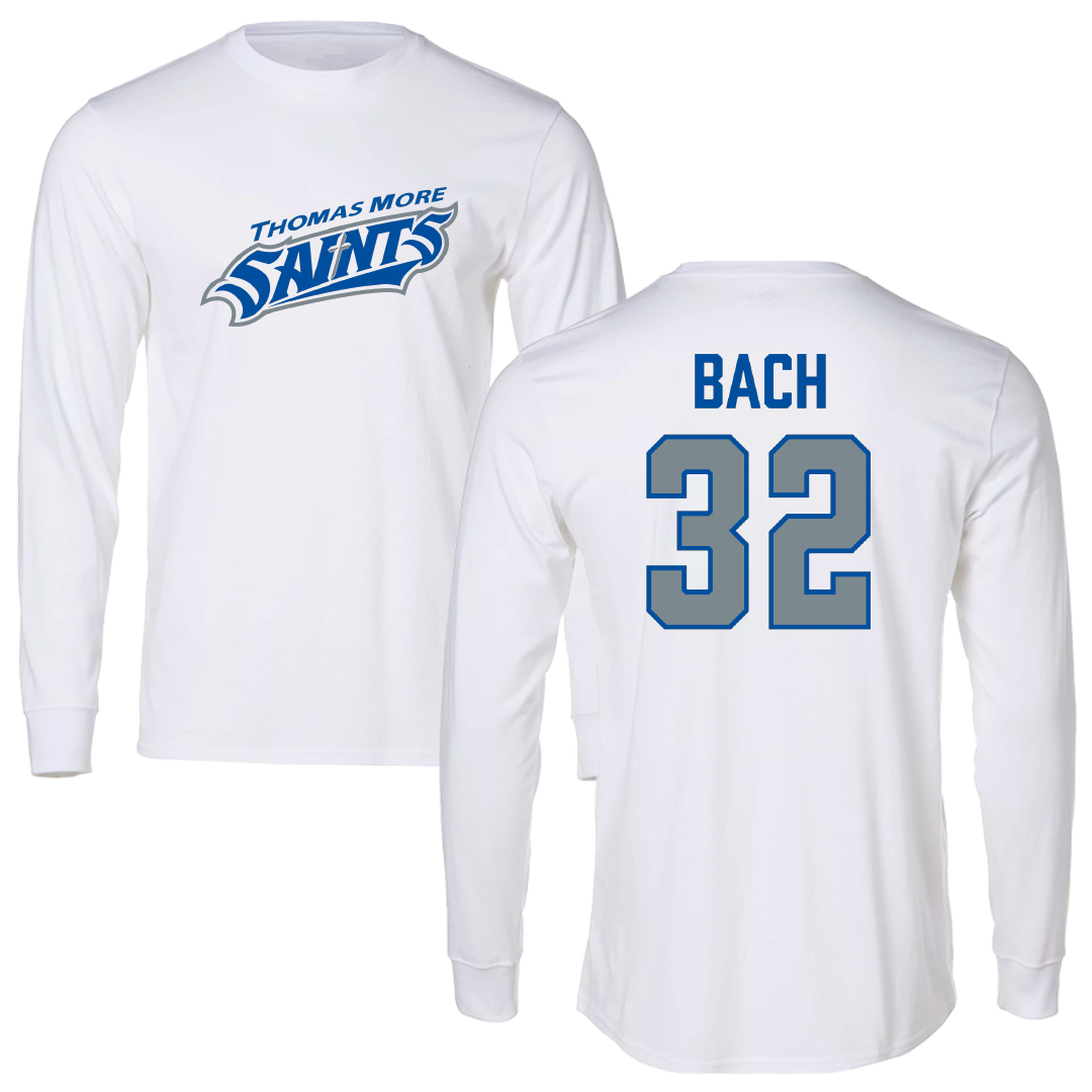 Thomas More University Baseball White Performance Long Sleeve - #32 Keeton Bach