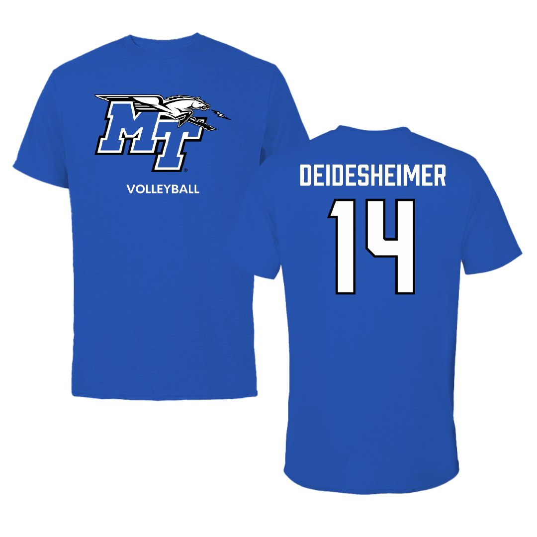 Middle Tennessee State University Volleyball (W) Blue Performance Tee - #14 Payton Deidesheimer