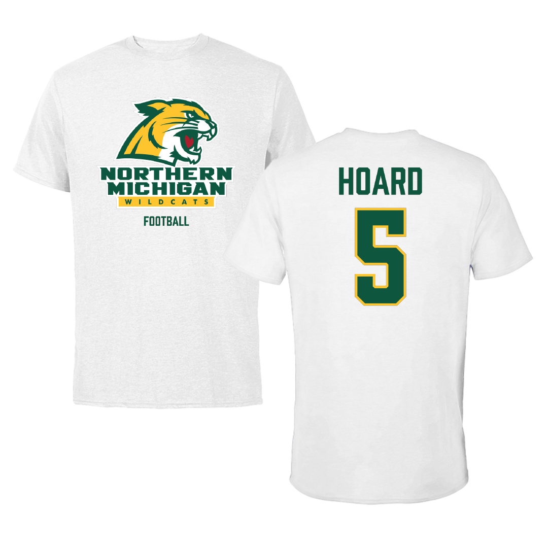 Northern Michigan University Football White Tee - #5 Aidan Hoard