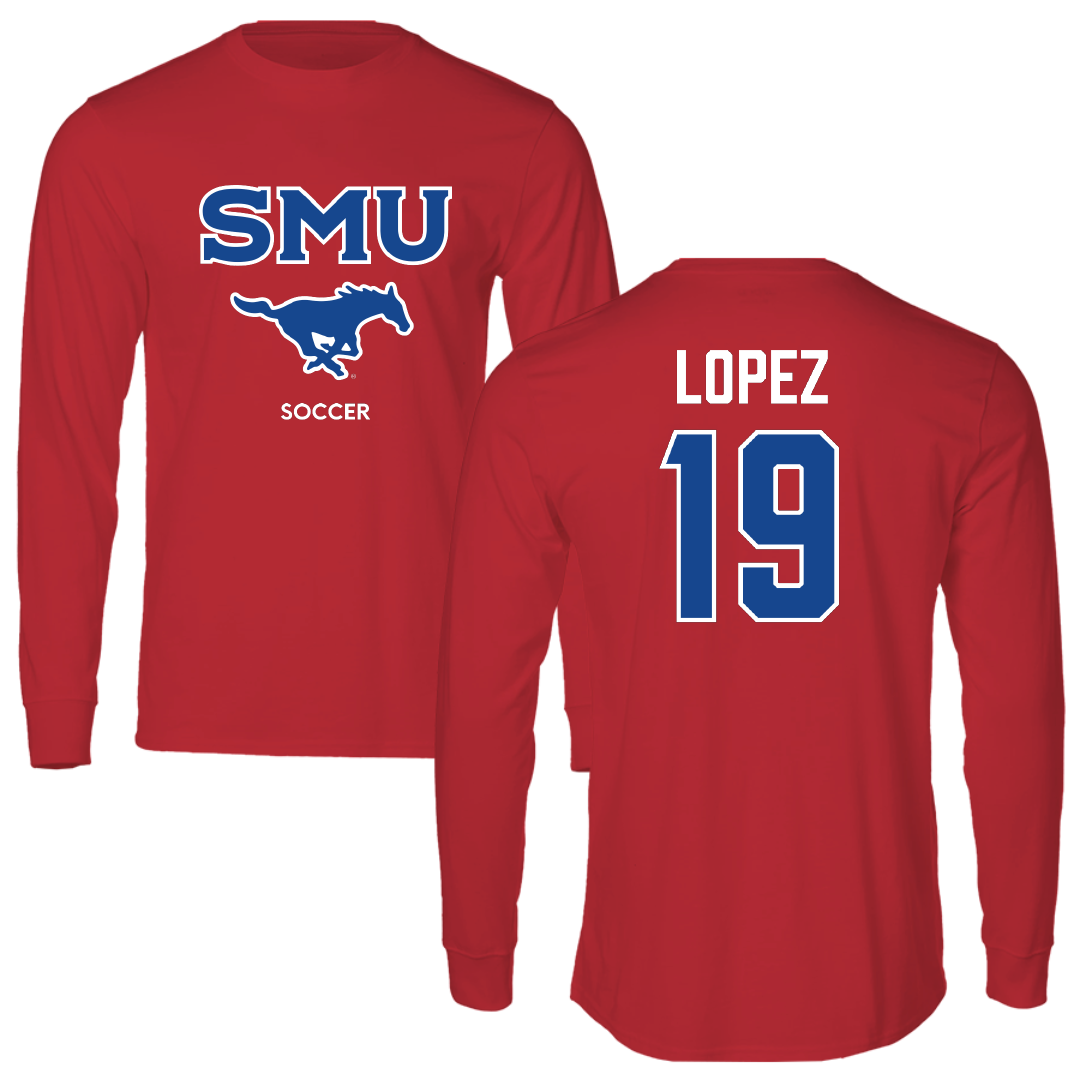 Southern Methodist University Soccer (M) Red Performance Long Sleeve - #19 Milton Lopez