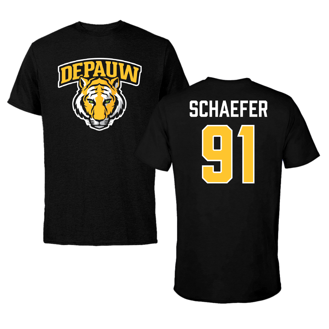 DePauw University Football Black Performance Tee - #91 Aiden Schaefer