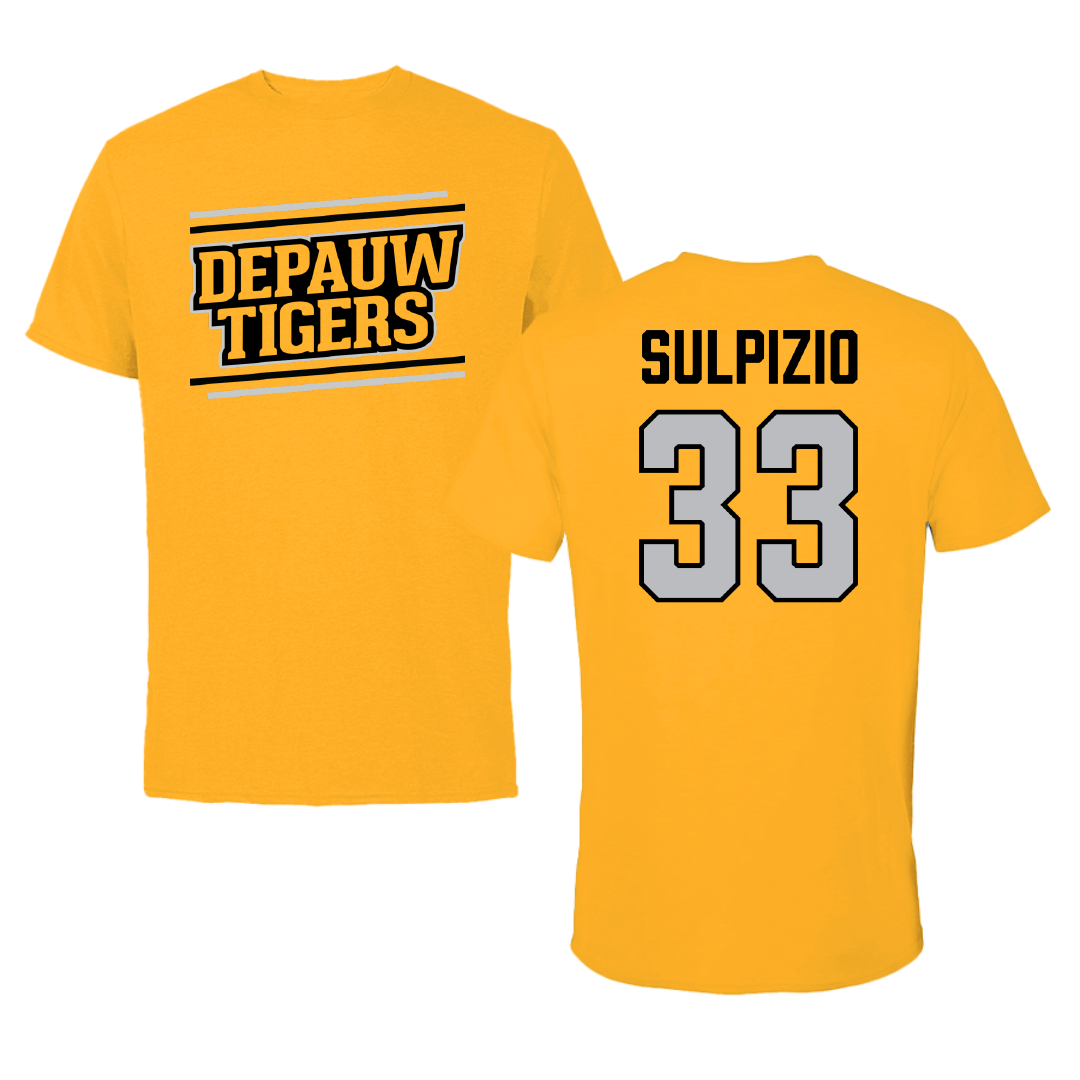 DePauw University Lacrosse (M) Gold General Tee - #33 Noah Sulpizio