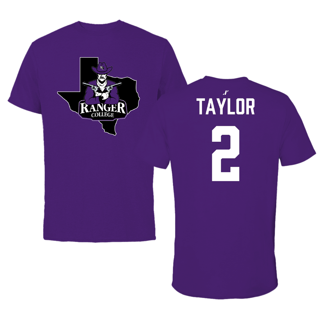 Ranger College Baseball Purple State Tee - #2 Hunter Taylor