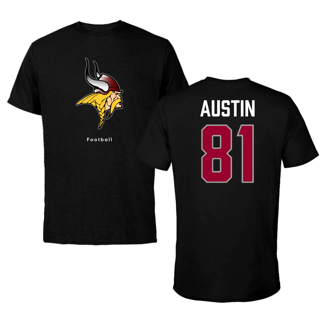 Valley City State University Football Black Tee - #81 Kaden Austin