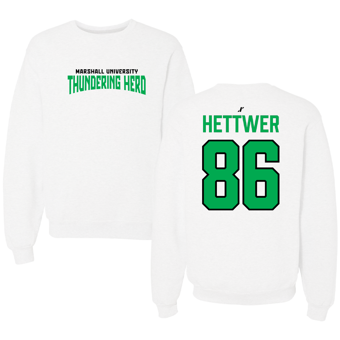 Marshall University Football White Classic Crewneck - #86 Brandon Hettwer