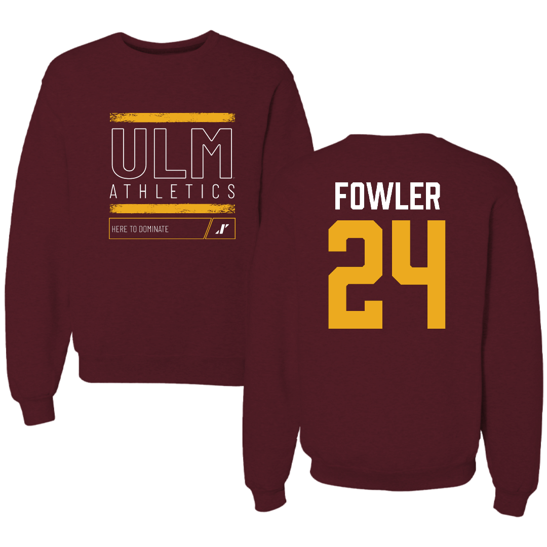 University of Louisiana Monroe Beach Volleyball Maroon Dominate Crewneck - #24 Kobie Fowler