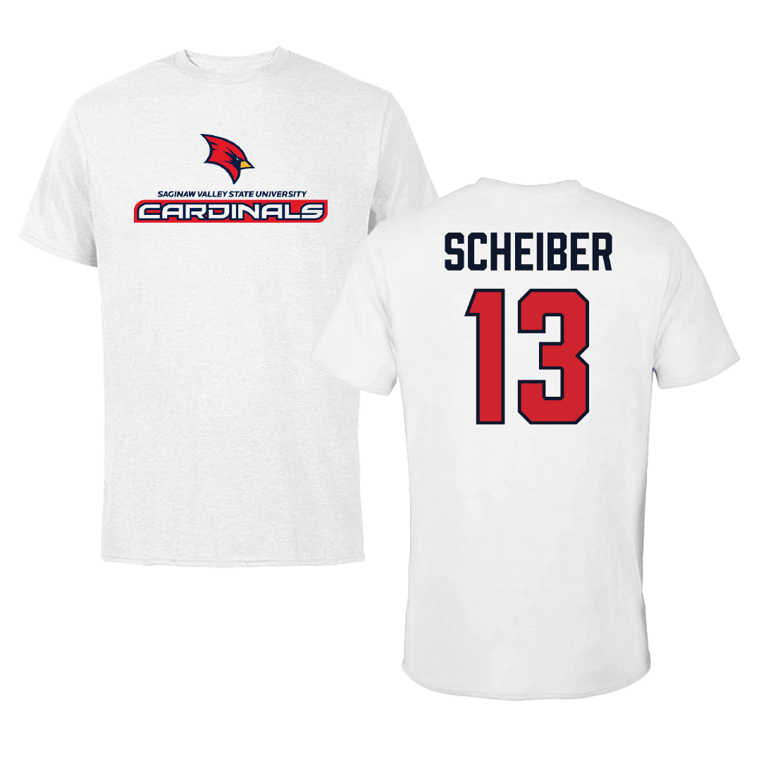 Saginaw Valley State University Volleyball White Performance Tee - #13 Jackie Scheiber