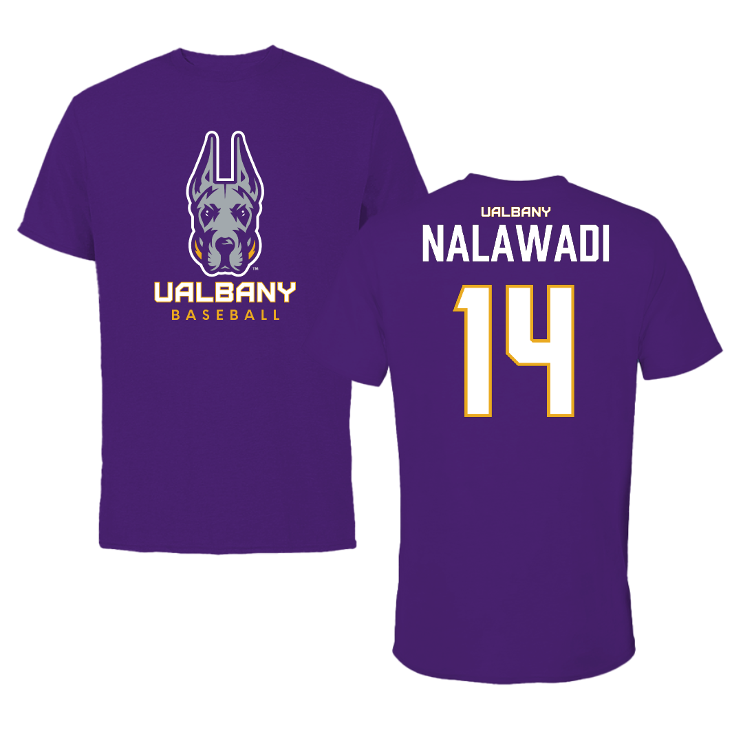 University at Albany Baseball Purple Tee - #14 Zachary Nalawadi