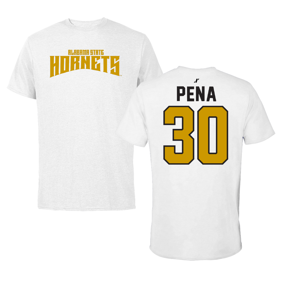 Alabama State University Baseball White Classic Tee - #30 Esaid Pena