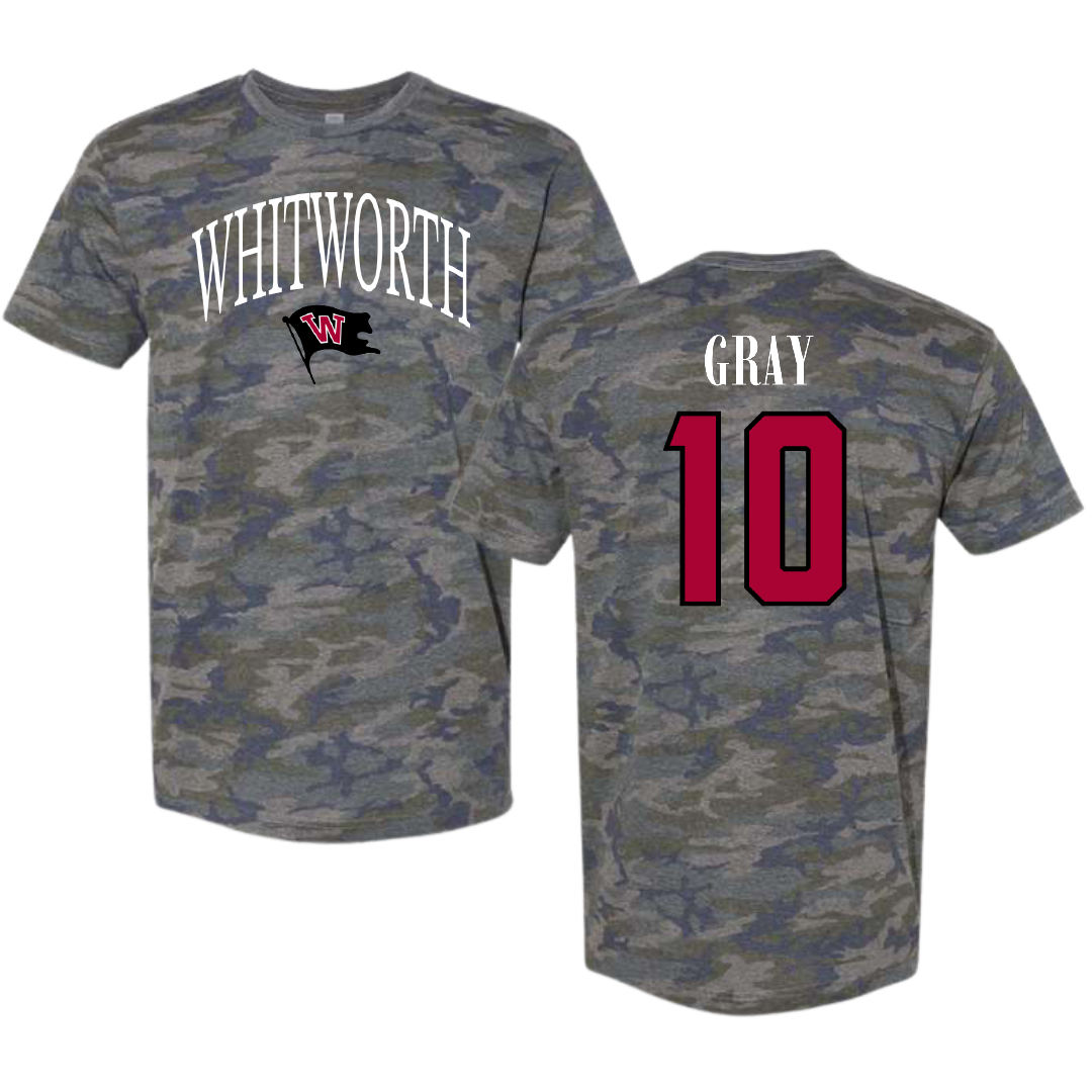 Whitworth University Baseball Vintage Camo Tee - #10 Caleb Gray