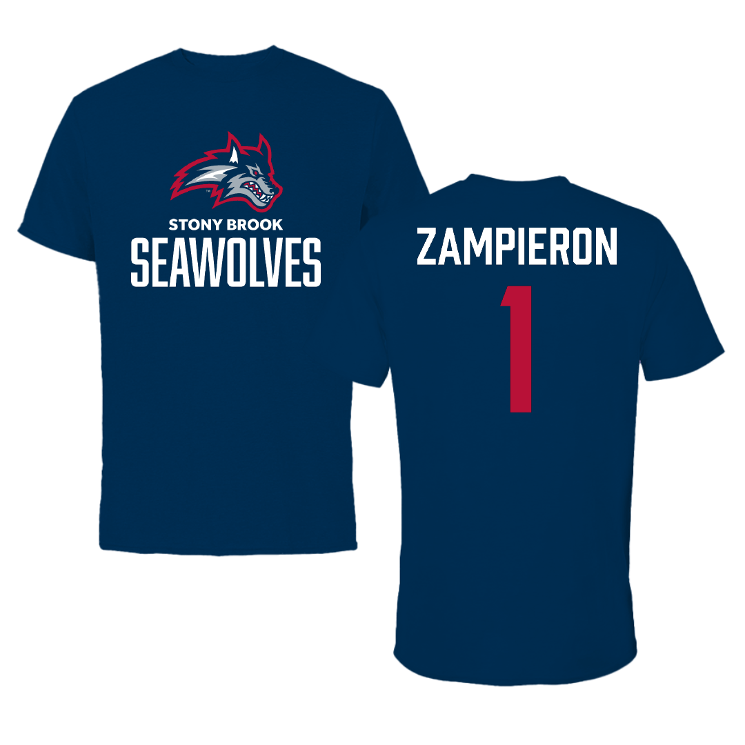 Stony Brook University Baseball Navy Performance Tee - #1 Nick Zampieron