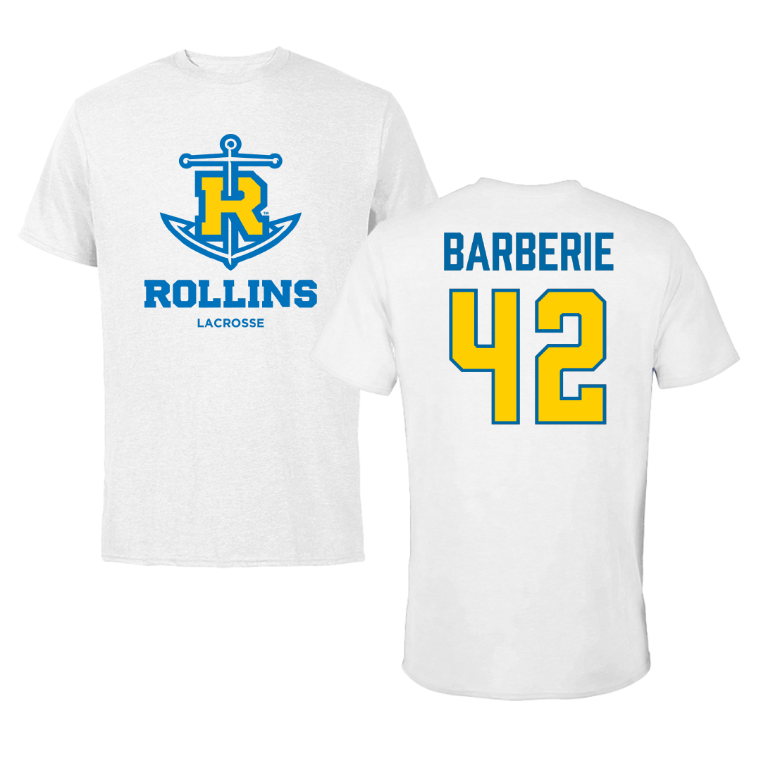 Rollins College Lacrosse (M) White Performance Tee - #42 Blake Barberie