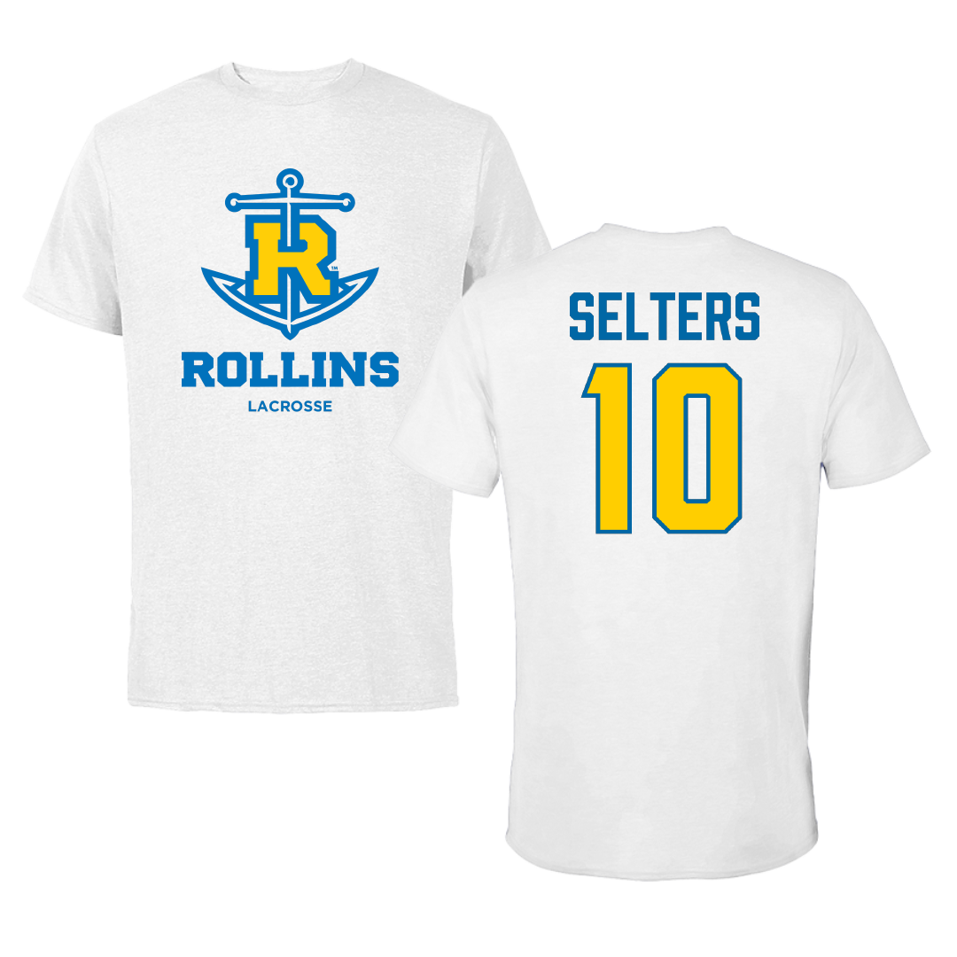 Rollins College Lacrosse (M) White Performance Tee - #10 Colin Selters