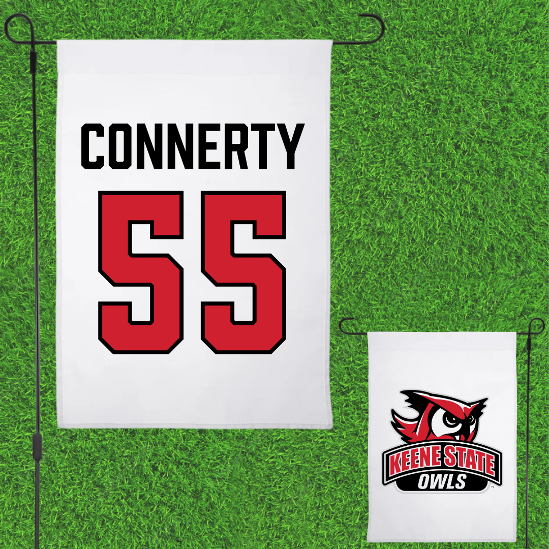 Keene State College Lacrosse (M) White Garden Flag - #55 Liam Connerty