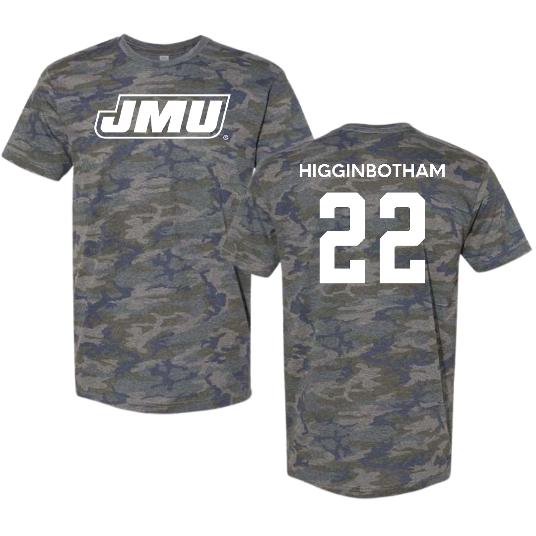 James Madison University Ice Hockey (M) Vintage Camo Tee - #22 Rush Higginbotham