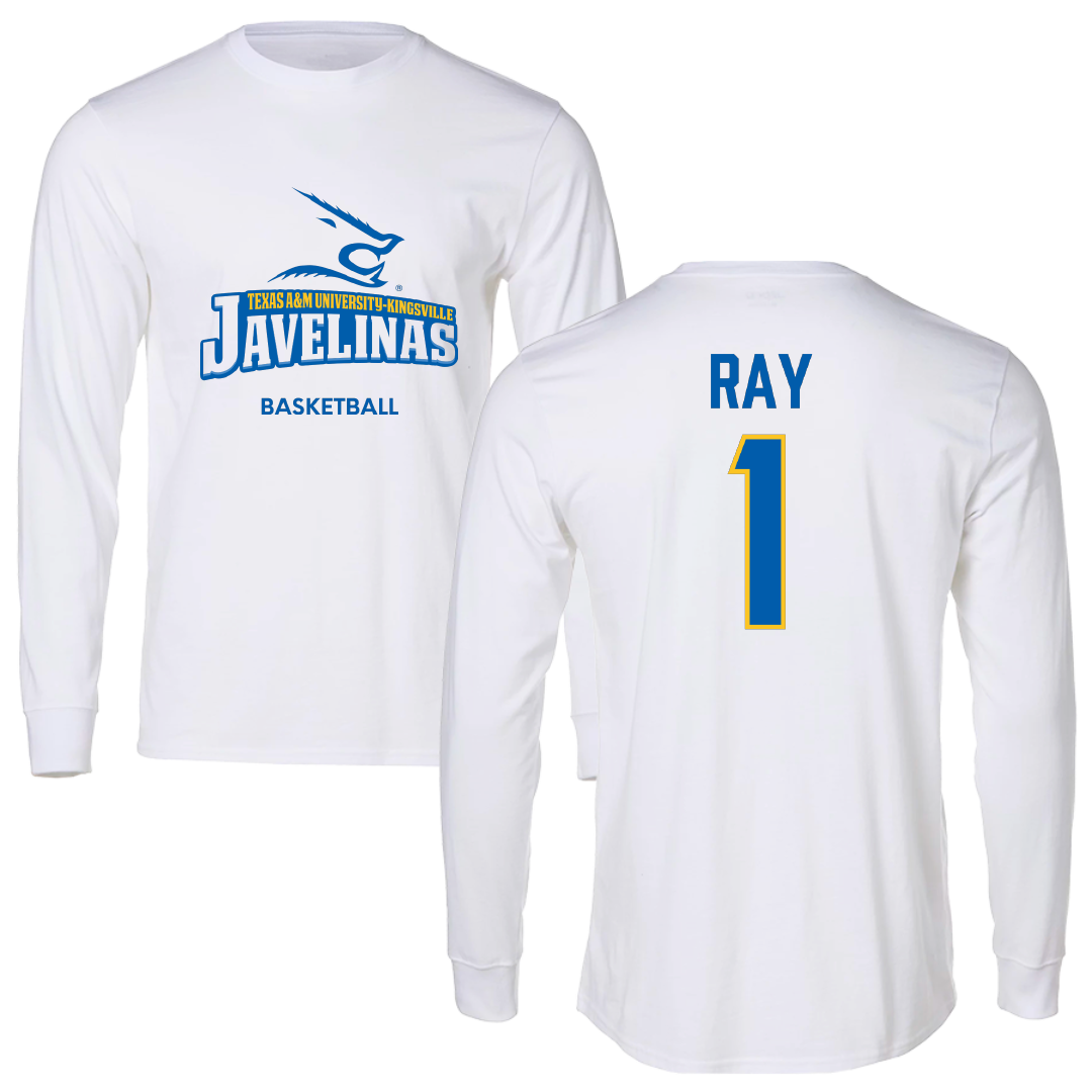 Texas A&M University-Kingsville Basketball (W) White Performance Long Sleeve - #1 Shelby Ray