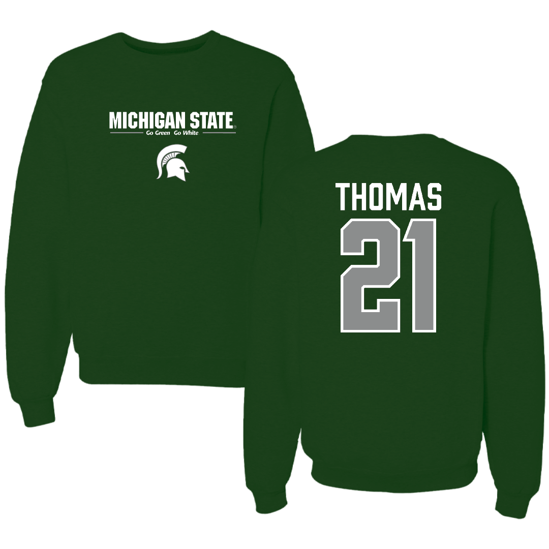 Michigan State University Baseball Forest Green General Crewneck - #21 Khamaree Thomas