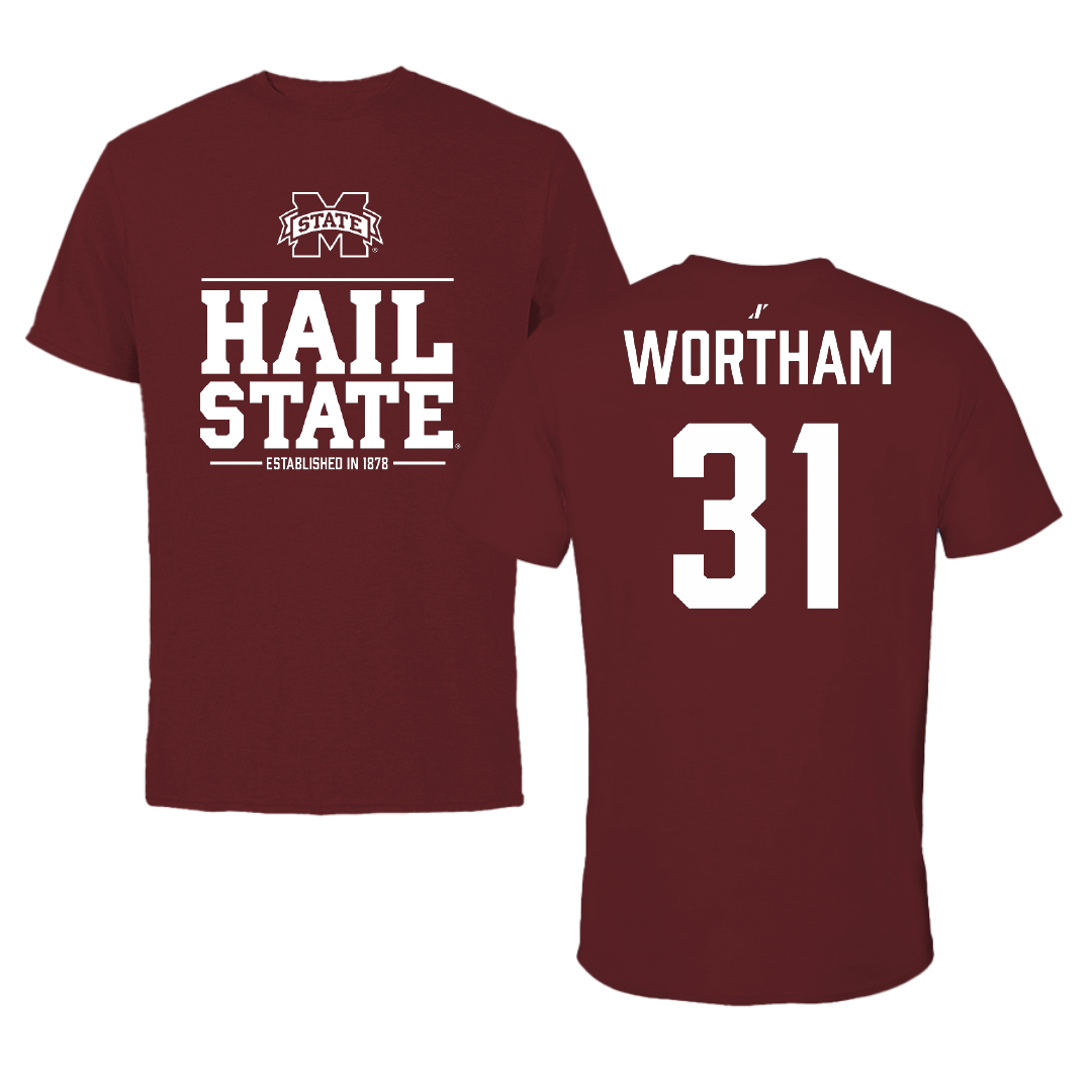 Mississippi State University Baseball Maroon General Performance Tee - #31 Charlie Wortham