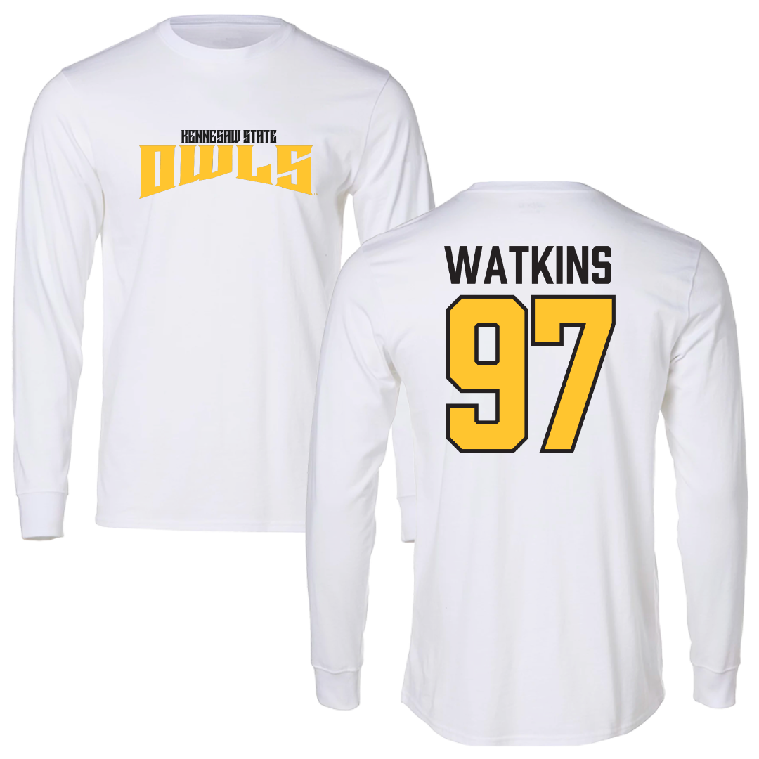 Kennesaw State University Football White Classic Performance Long Sleeve - #97 Adam Watkins