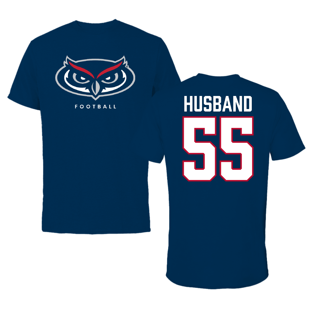 Florida Atlantic University Football Navy Mascot Tee - #55 Logan Husband