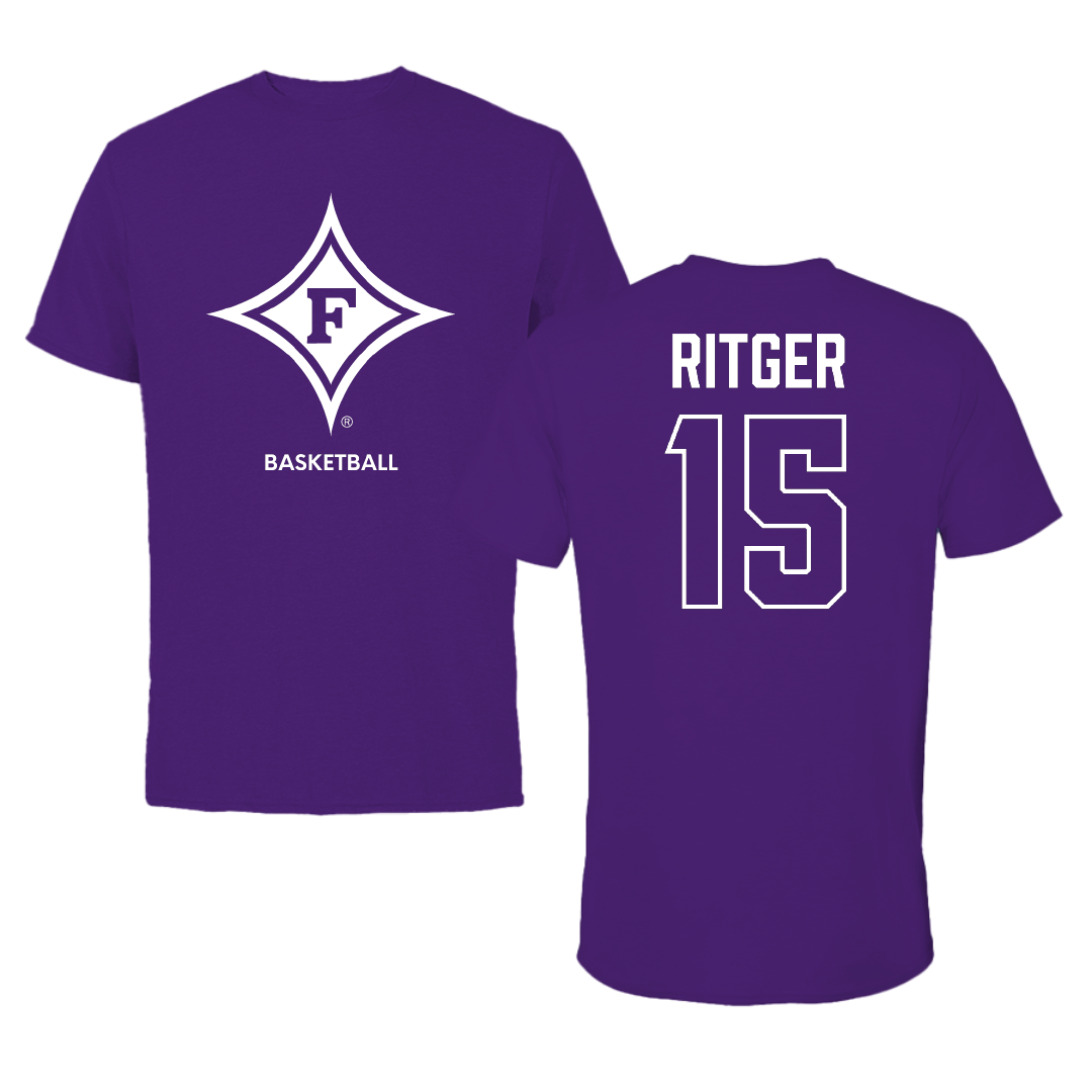 Furman University Basketball (M) Purple Tee - #15 Owen Ritger
