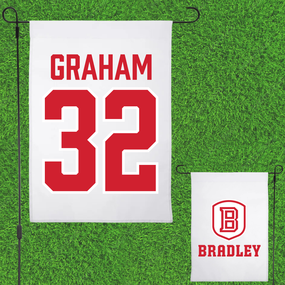 Bradley University Soccer White Garden Flag - #32 Thomas Graham