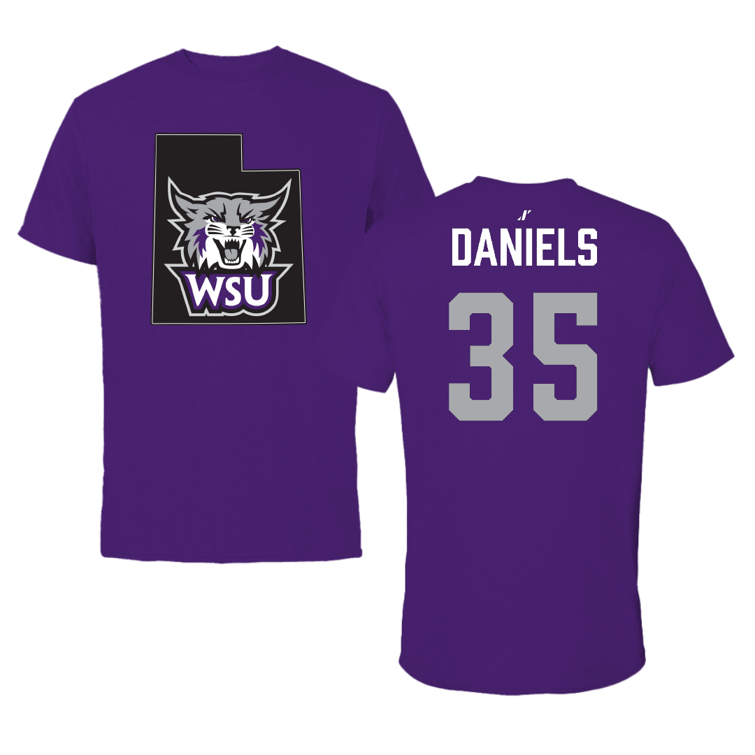 Weber State University Football Purple State Tee - #35 Rishi Daniels
