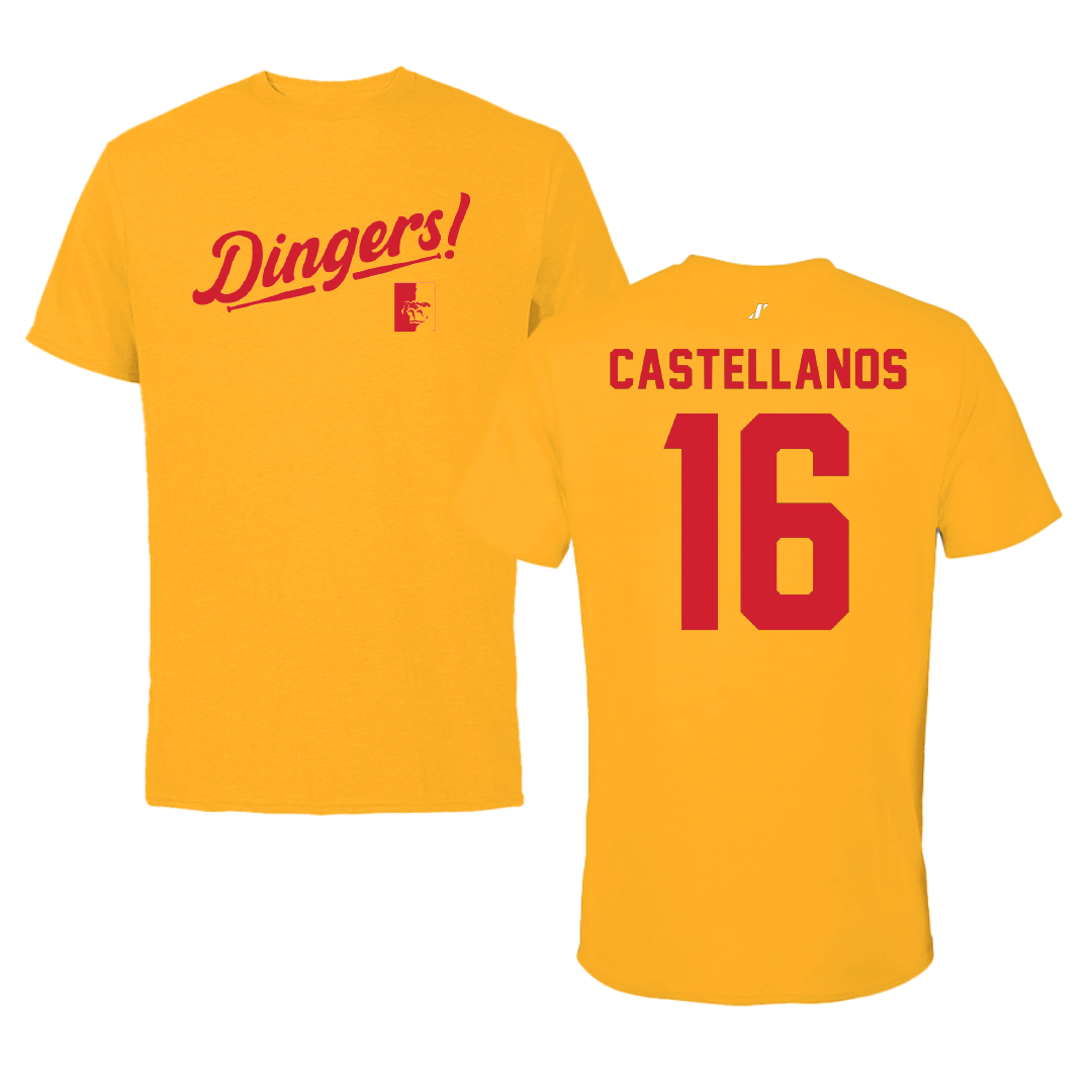 Pittsburg State University Baseball Gold Dingers Tee - #16 Cayden Castellanos