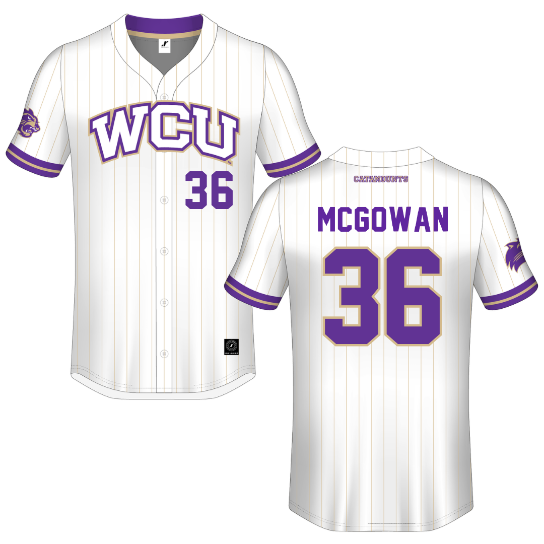 Western Carolina University White Pinstripe Button-Down Jersey - #36 Marshall McGowan