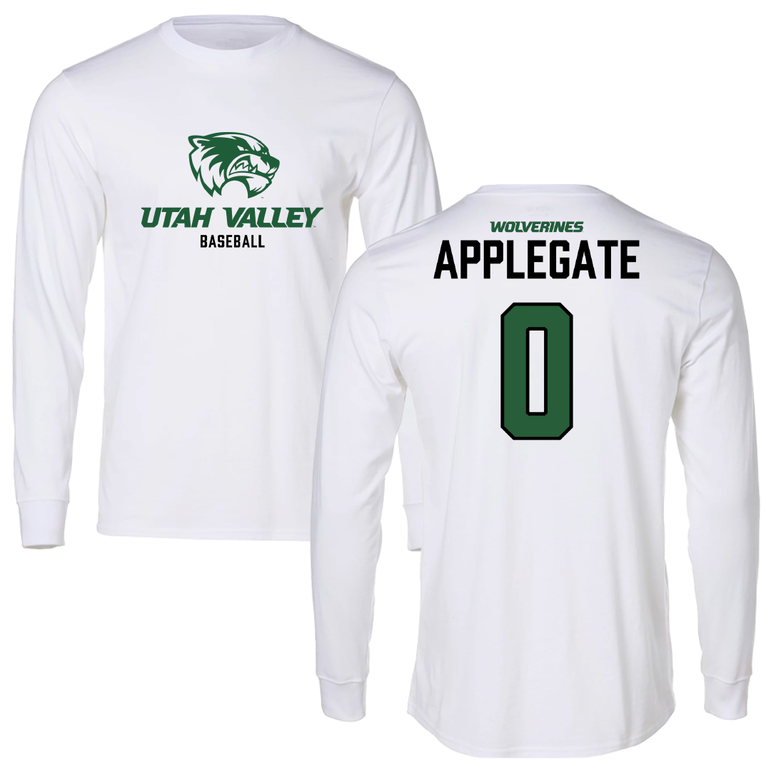 Utah Valley University Baseball White Long Sleeve - #0 Will Applegate