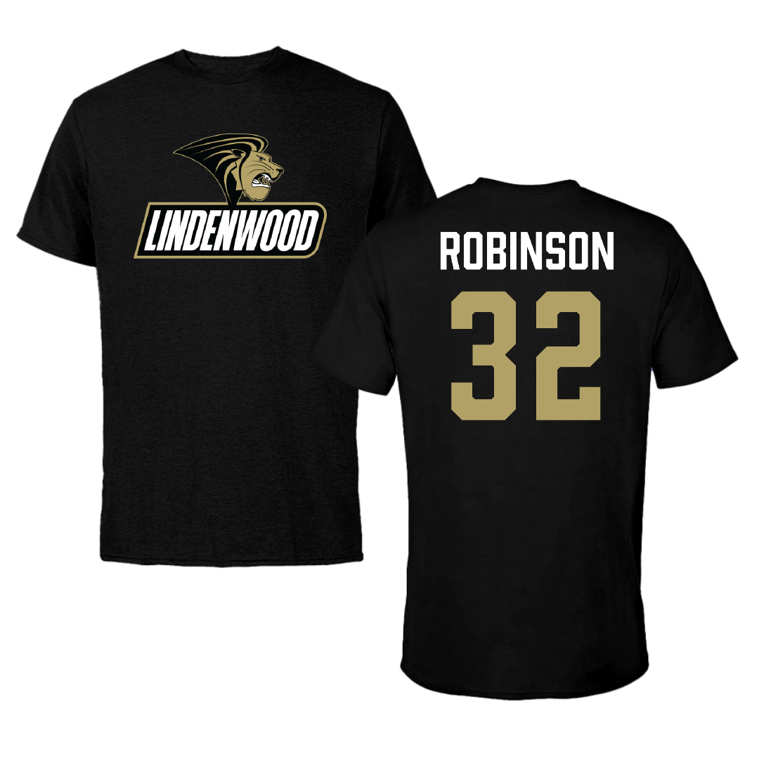 Lindenwood University Football Black Performance Tee - #32 Legend Robinson