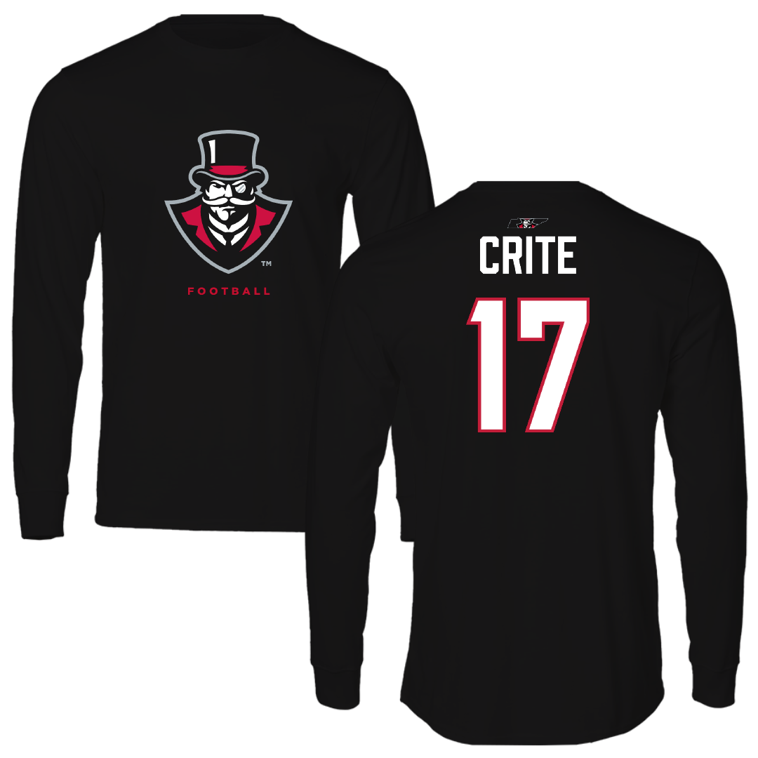 Austin Peay State University Football Black Mascot Performance Long Sleeve - #17 Ethan Crite