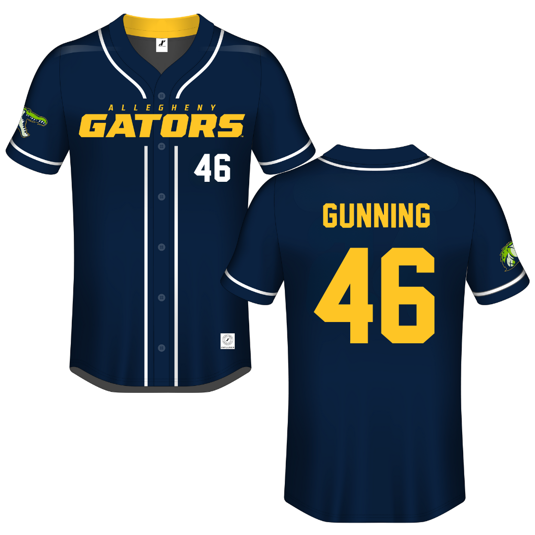 Allegheny College Navy Button-Down Jersey - #46 Matt Gunning