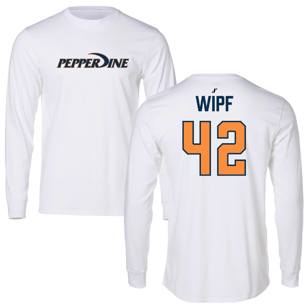 Pepperdine University Baseball White Performance Long Sleeve - #42 Cal Wipf