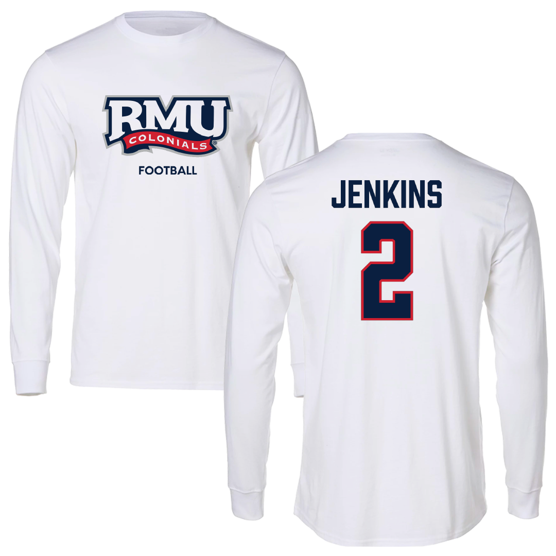 Robert Morris University Football White Mascot Long Sleeve - #2 Jayson Jenkins