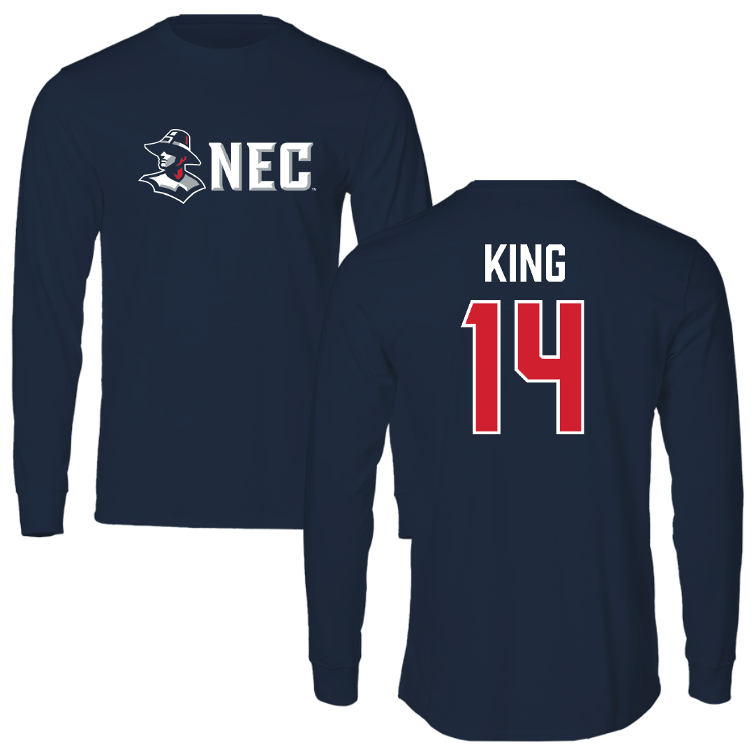 New England College Soccer Navy Performance Long Sleeve - #14 Aubrey King
