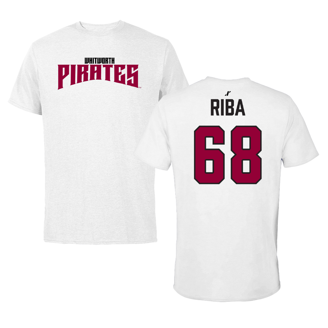 Whitworth University Football White Classic Performance Tee - #68 Caleb Riba