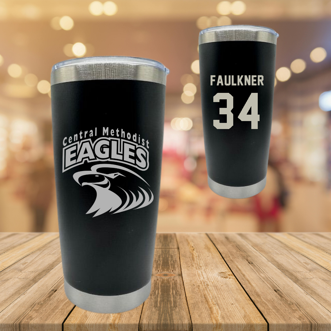 Central Methodist University Baseball Black Stainless Steel Tumbler - #34 Benjamin Faulkner