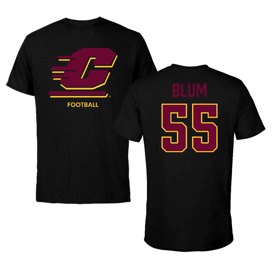 Central Michigan University Football Black Tee - #55 Ryan Blum