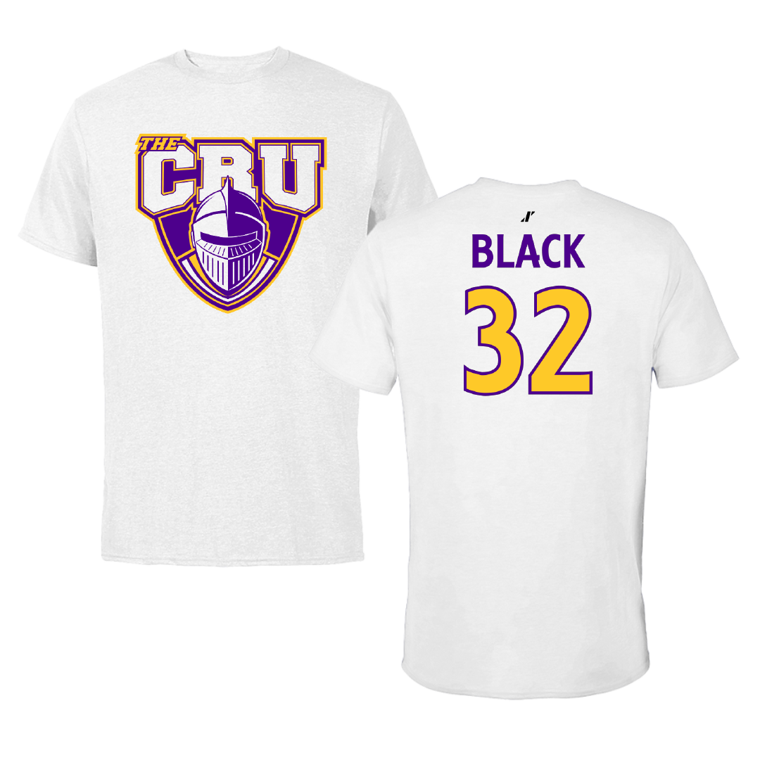 University of Mary Hardin-Baylor Basketball (M) White Performance Tee - #32 Rece Black