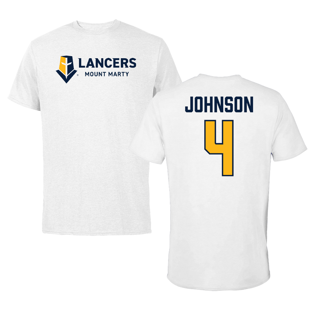 Mount Marty University Baseball White Performance Tee - #4 Will Johnson