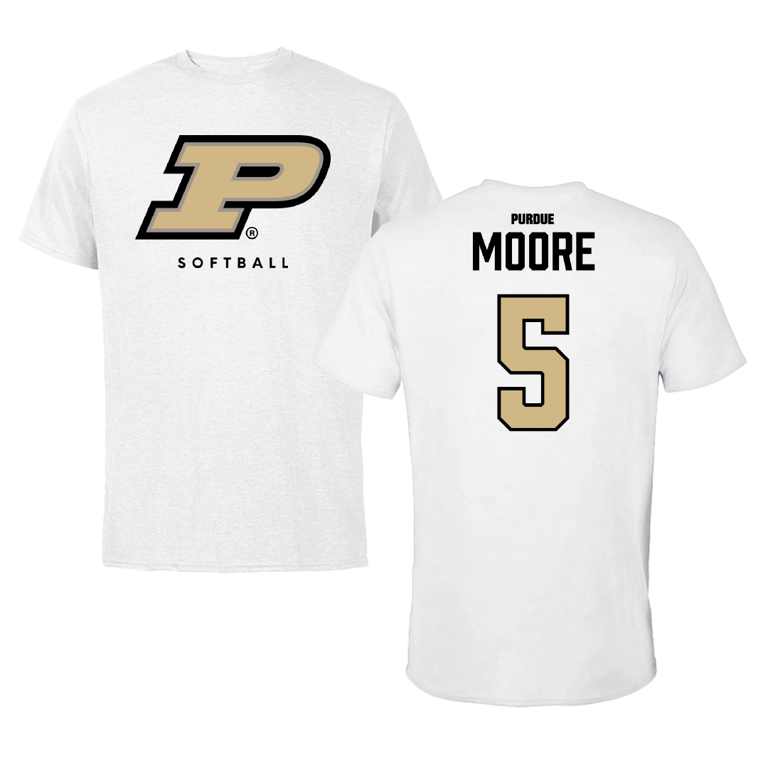 Purdue University Softball White Performance Tee - #5 Anna Moore
