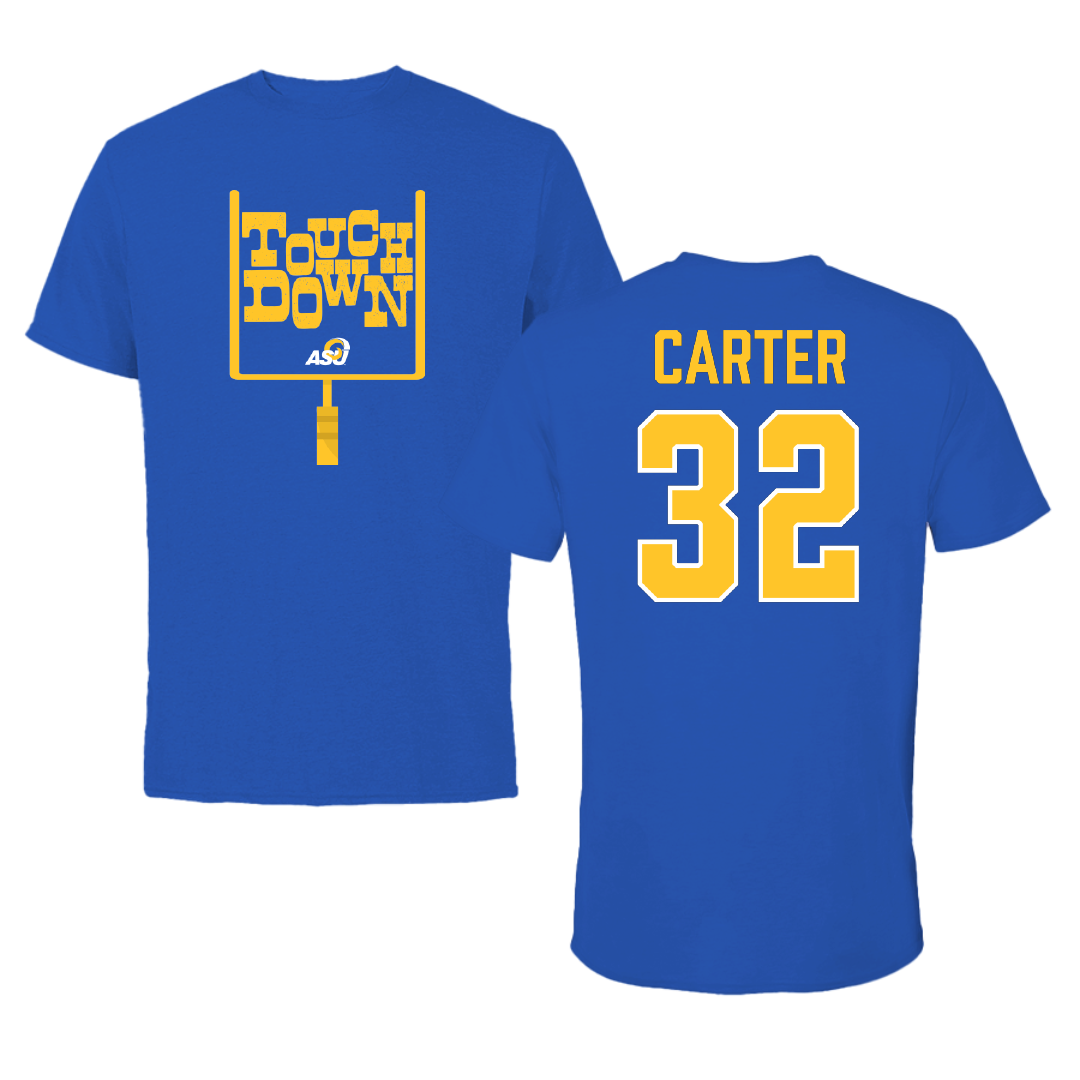 Angelo State University Football Blue Touchdown Tee - #32 Jaylen Carter