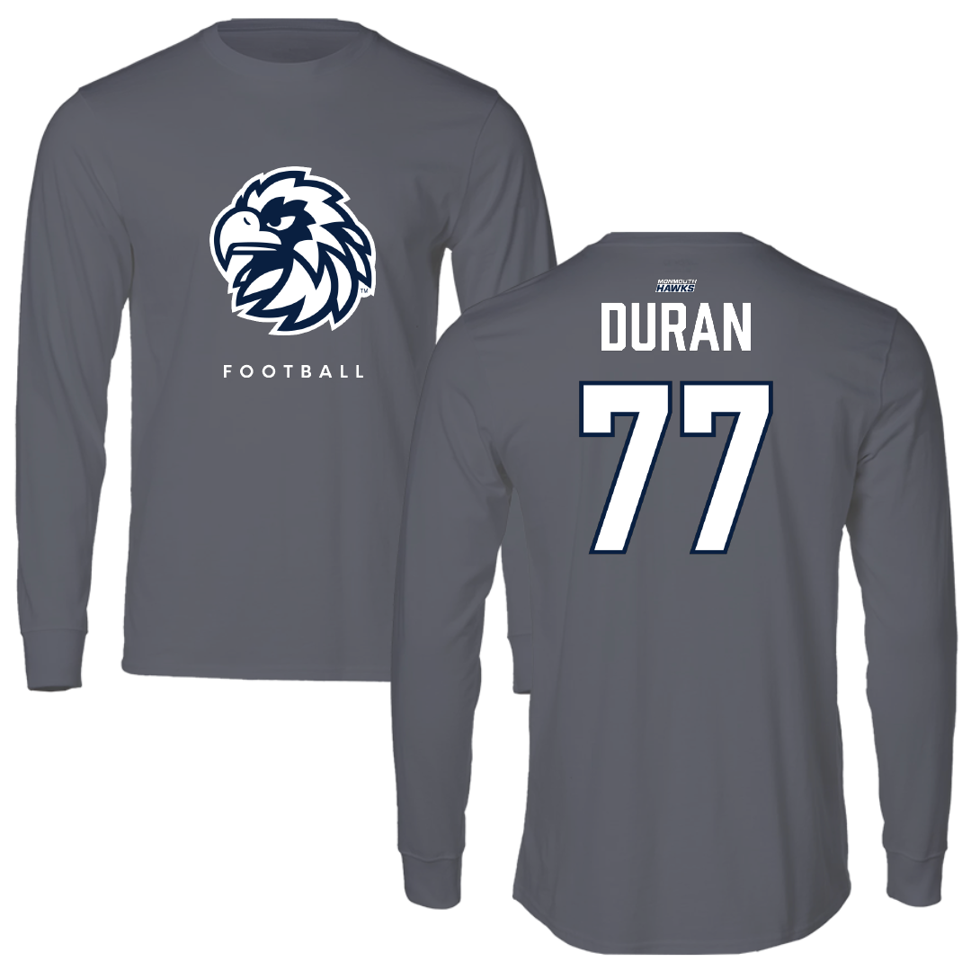 Monmouth University Football Gray Performance Long Sleeve - #77 Josh Duran