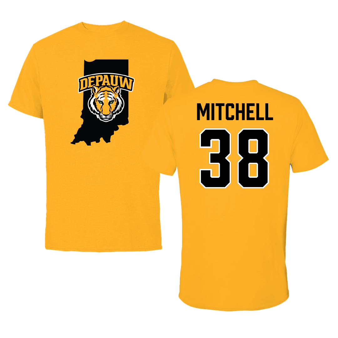 DePauw University Football Gold State Performance Tee - #38 Noah Mitchell
